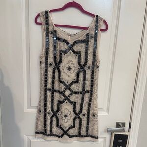 New Free People Elegant Black and Cream Geometric Women's Dress